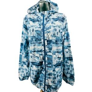 Chip & Pepper Blue Surf Print Ripstop Hooded Windbreaker jacket Unisex L 4212